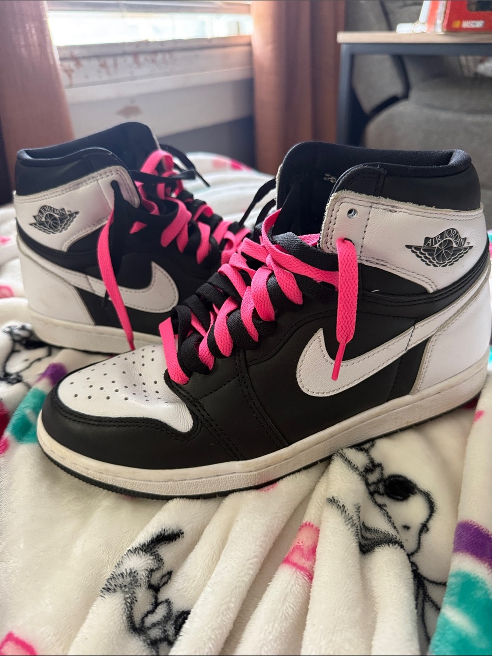 Jordan Men’s High-Top Sneakers in Black, White & Hot Pink